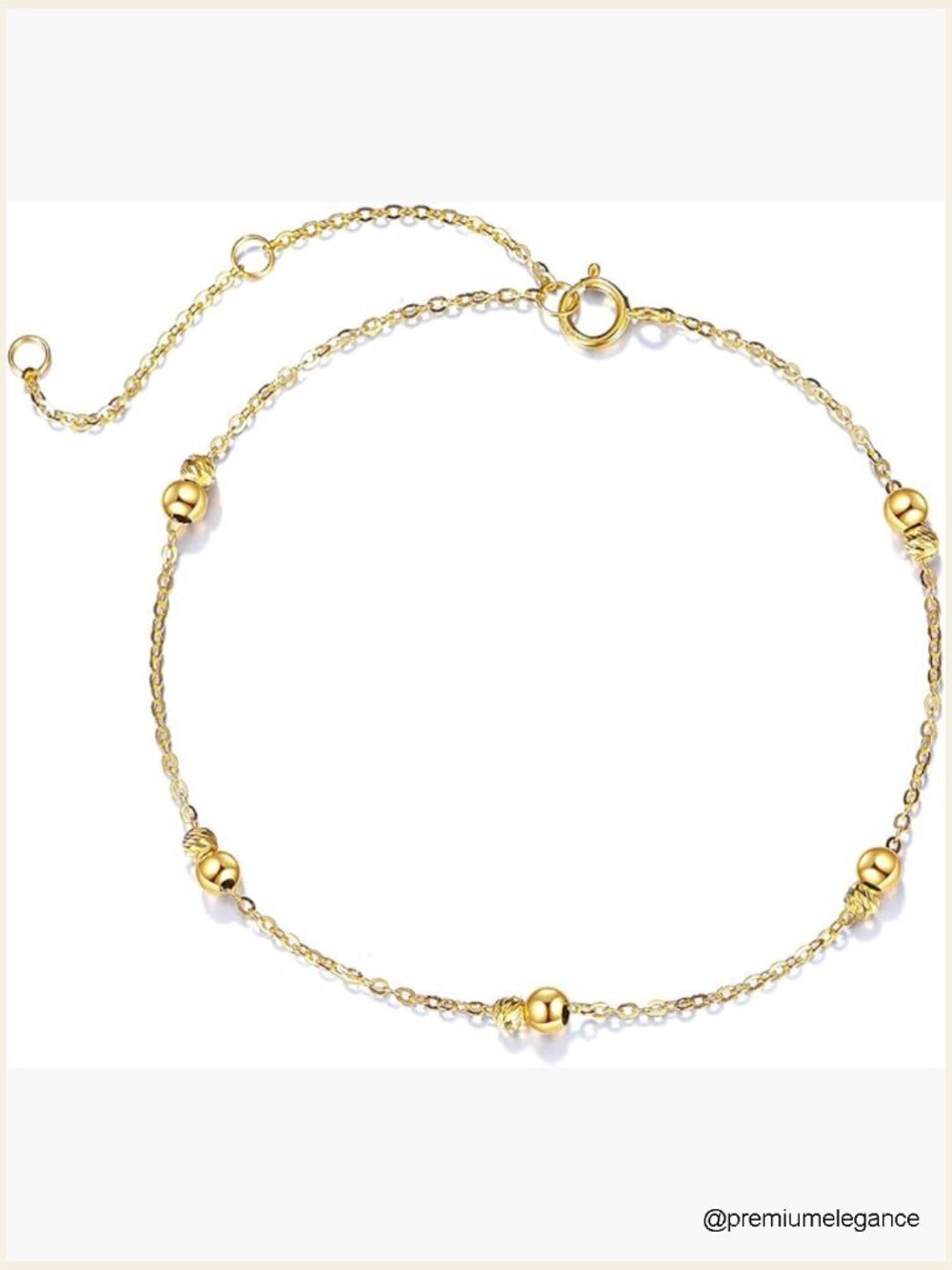 14K Gold Bead Station Bracelet Tiny Beads Link Chain Bracelet Adjustable